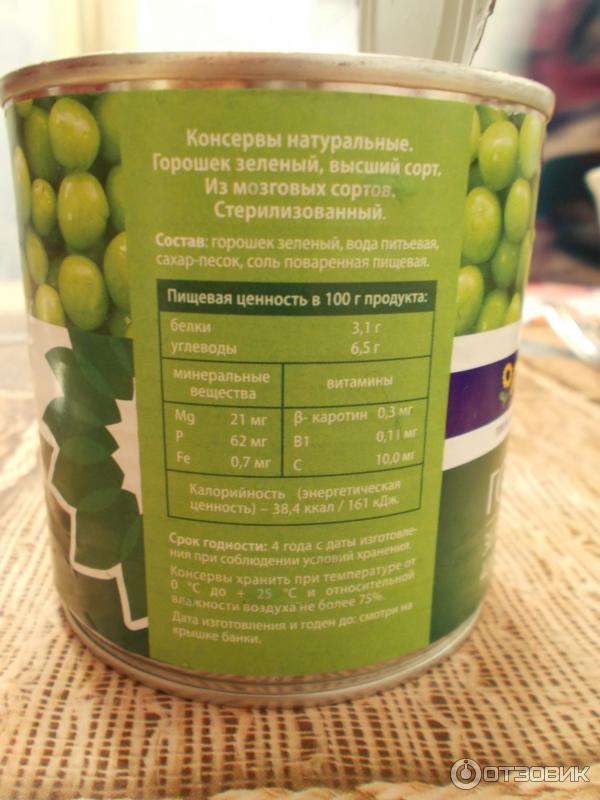 Зелёный консервированный горошек: польза и вред для организма, калорийность