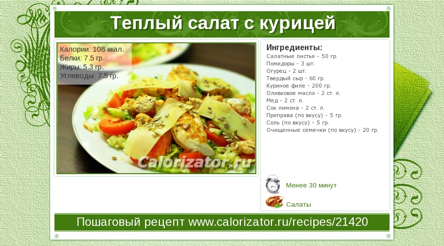 Калорийность овощей (тушеных, в салате, свежих) – по таблице на 100 грамм