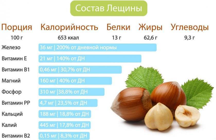 Фундук: калорийность сырого ореха и состав по бжу